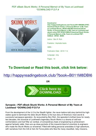 PDF eBook Skunk Works A Personal Memoir of My Years at Lockheed ^DOWNLOAD P.D.F.
