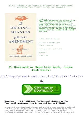 P.D.F. DOWNLOAD The Original Meaning of the Fourteenth Amendment Its Letter and