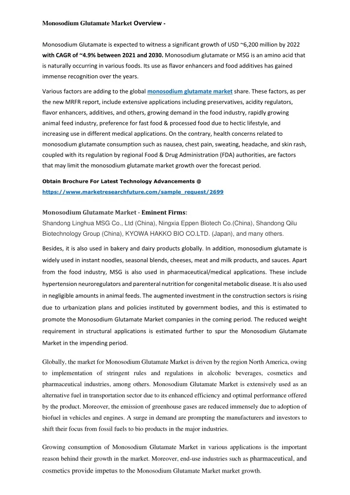 monosodium glutamate market overview