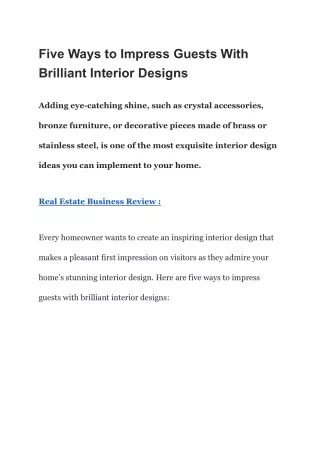 Five Ways to Impress Guests With Brilliant Interior Designs