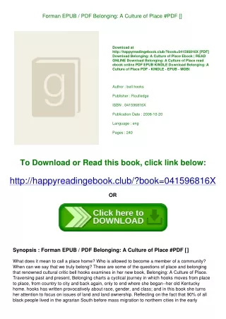 Forman EPUB / PDF Belonging A Culture of Place #PDF [<Download>]