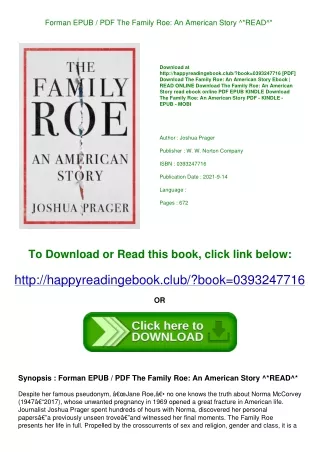 Forman EPUB / PDF The Family Roe An American Story ^*READ^*