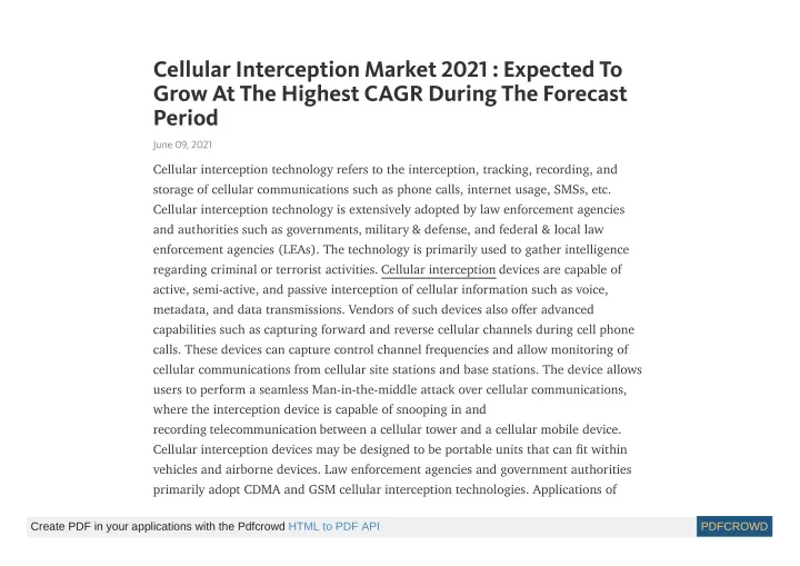 cellular interception market 2021 expected