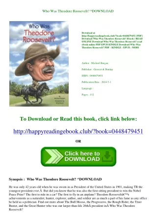 <EBOOK> Who Was Theodore Roosevelt ^DOWNLOAD <[PDF]>