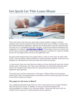 Get quick car title loans Miami, Florida