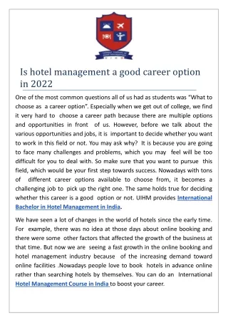 Is hotel management a good career option in 2022