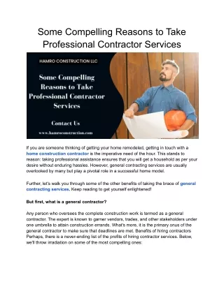 Some Compelling Reasons to Take Professional Contractor Services