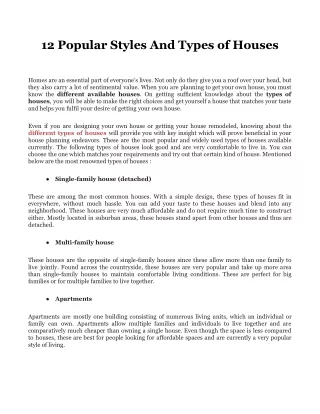 12 popular styles and types of houses