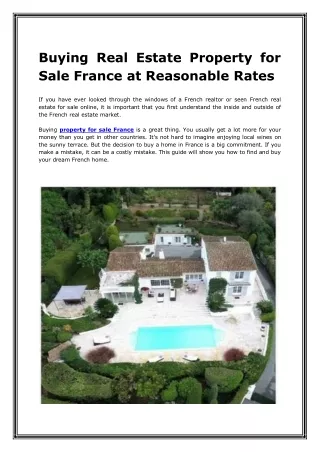 Buying Real Estate Property for Sale France at Reasonable Rates