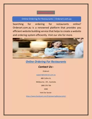 online ordering for restaurants orderart com au
