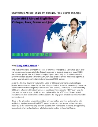 Study MBBS Abroad: Eligibility, Colleges, Fees, Exams and Jobs