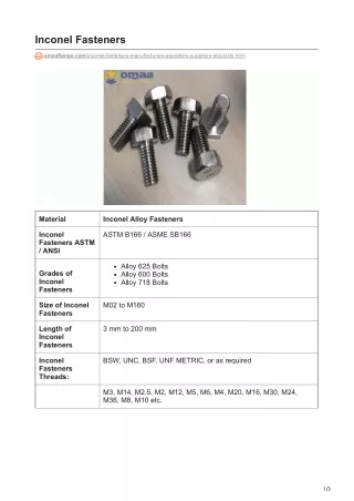 Inconel Fasteners Exporters In India