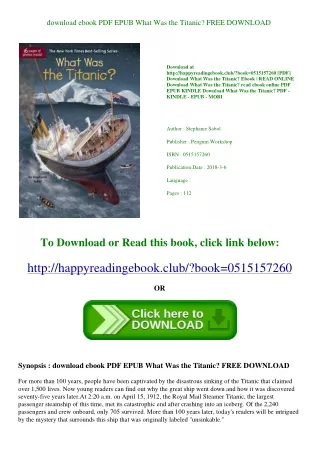 download ebook PDF EPUB What Was the Titanic FREE DOWNLOAD