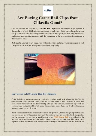 Are Buying Crane Rail Clips from Clikrails Good