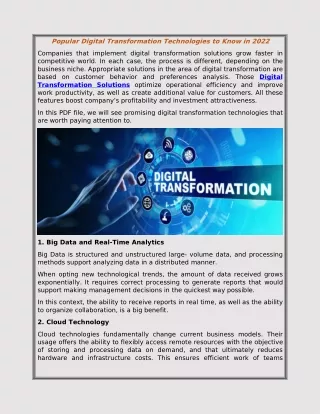 popular digital transformation technologies