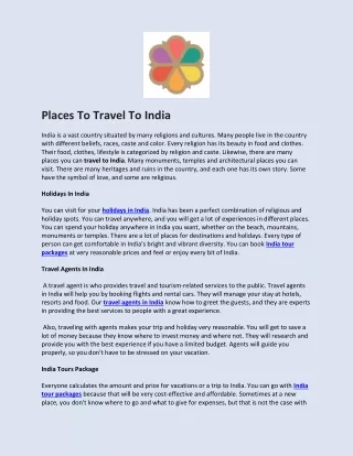 Places To Travel To India