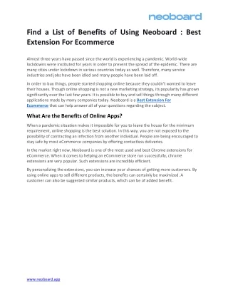 Find a List of Benefits of Using Neoboard  Best Extension For Ecommerce