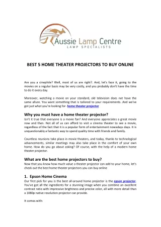 BEST 5 HOME THEATER PROJECTORS TO BUY ONLINE