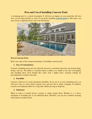 pros and con of installing concrete pools