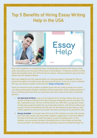 Top 5 Benefits Of Hiring Essay Writing Help in the USA
