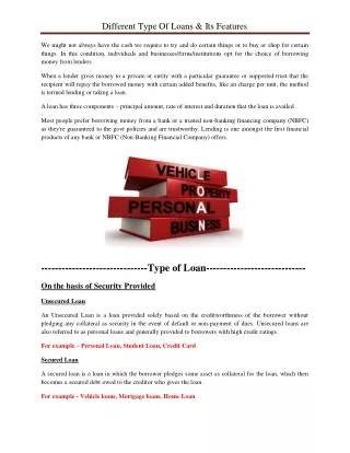 different type of loans its features