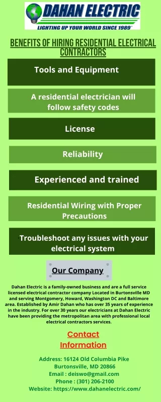 Benefits of hiring Residential Electrical Contractors