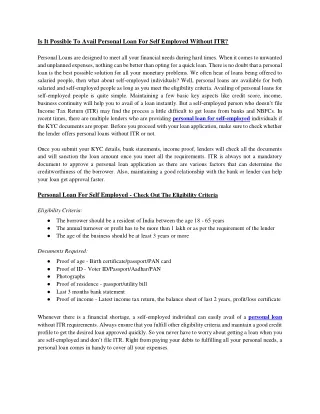 is it possible to avail personal loan for self