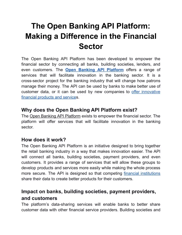 the open banking api platform making a difference