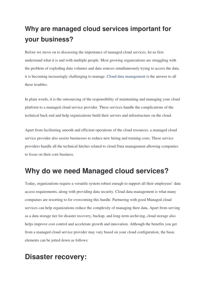 why are managed cloud services important for your