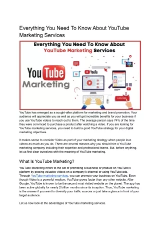 Everything You Need To Know About YouTube Marketing Services