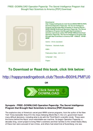 FREE~DOWNLOAD Operation Paperclip The Secret Intelligence Program that Brought N