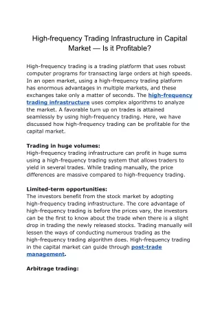 High-frequency trading infrastructure in capital market — Is it profitable_