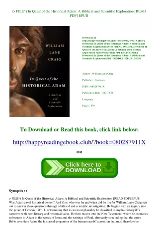 (<P.D.F.>> FILE*) In Quest of the Historical Adam A Biblical and Scientific Expl