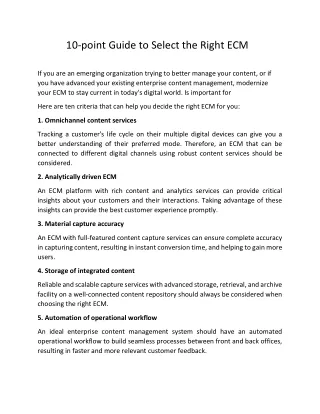 10 point guide to select the right ecm