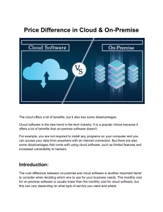 Price Difference in Cloud & On-Premise