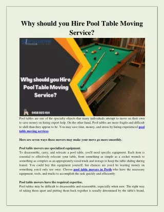 Why should you Hire Pool Table Moving Service