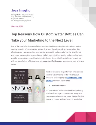 Top Reasons How Custom Water Bottles Can Take your Marketing to the Next Level!