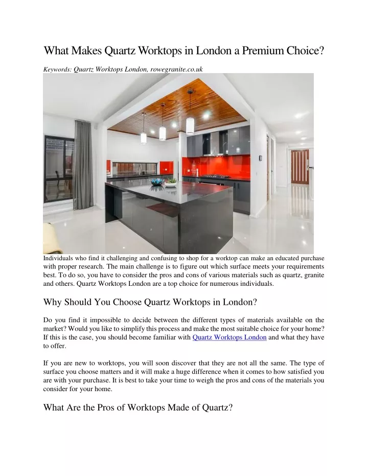 what makes quartz worktops in london a premium