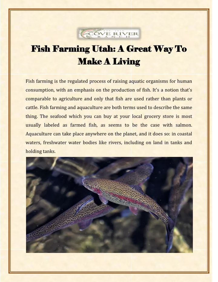 fish farming utah a great way to fish farming