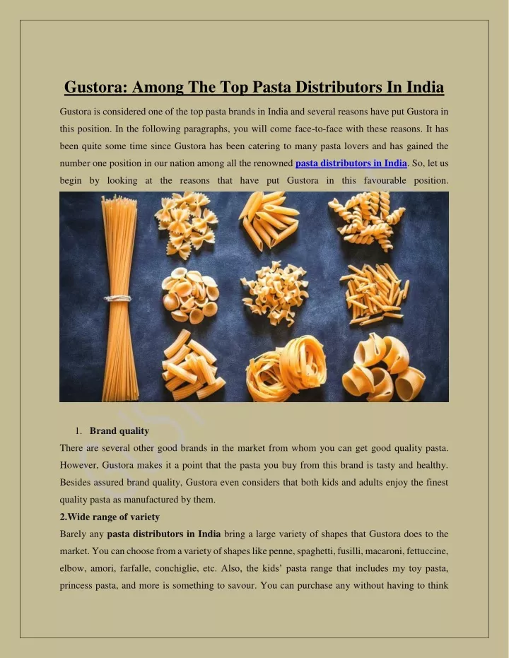 gustora among the top pasta distributors in india