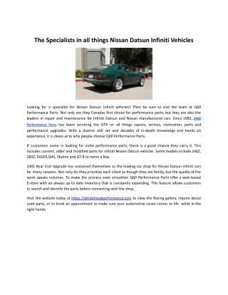 The Specialists in all things Nissan Datsun Infiniti Vehicles