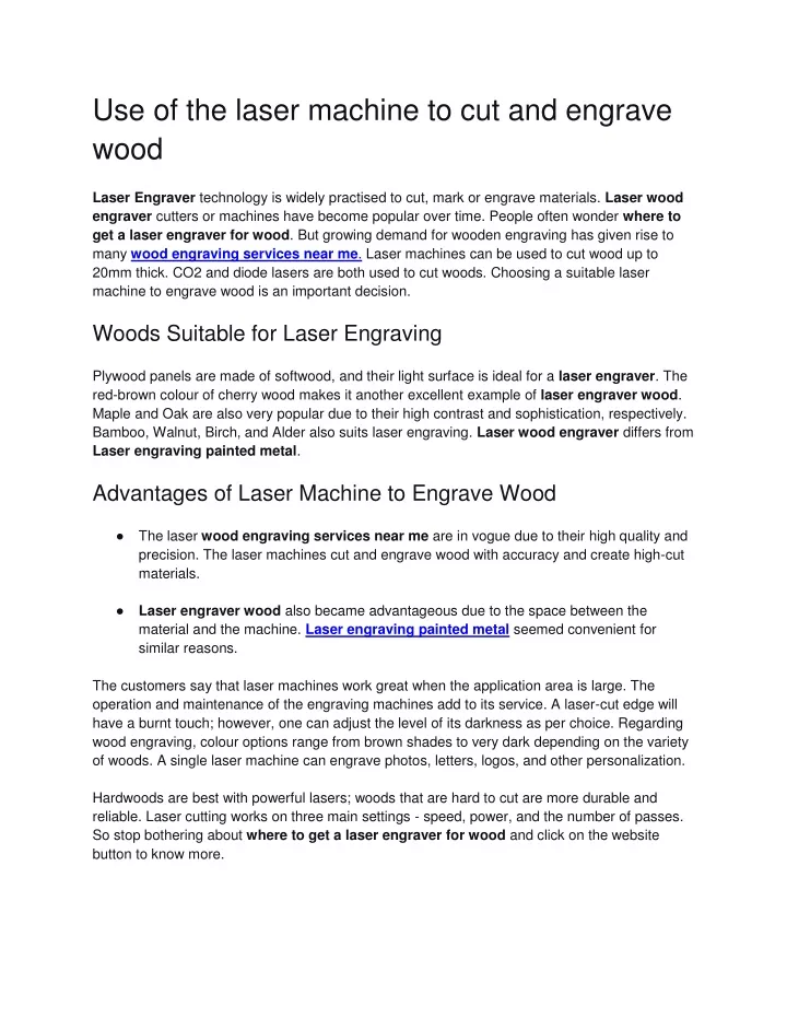 use of the laser machine to cut and engrave wood