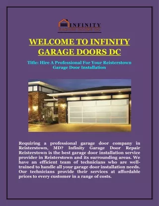 Hire A Professional For Your Reisterstown  Garage Door Installation