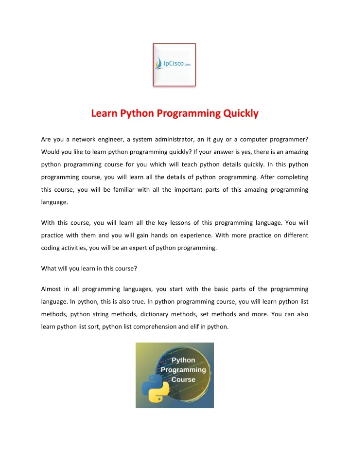 learn python programming quickly