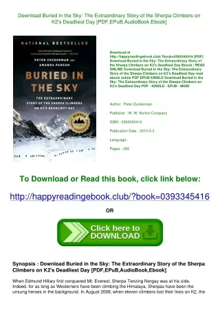 Download Buried in the Sky The Extraordinary Story of the Sherpa Climbers on K2'