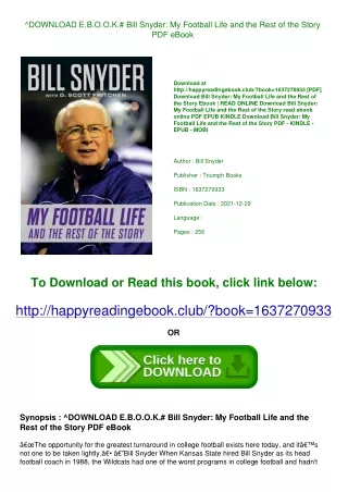 ^DOWNLOAD E.B.O.O.K.# Bill Snyder My Football Life and the Rest of the Story PDF