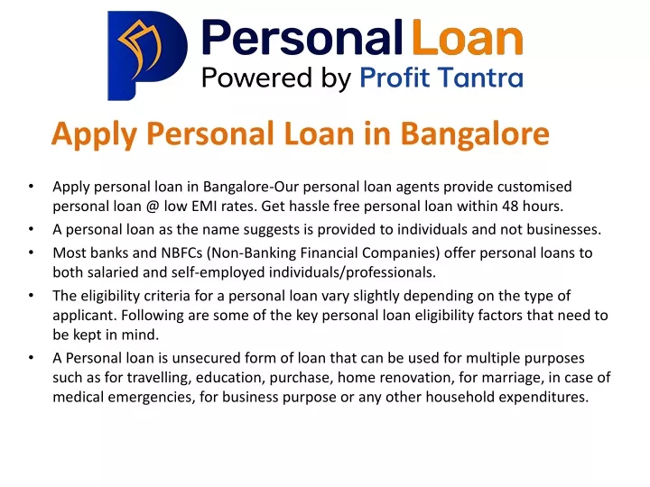 apply personal loan in bangalore