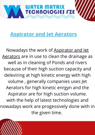 Aspirator and Jet Aerators