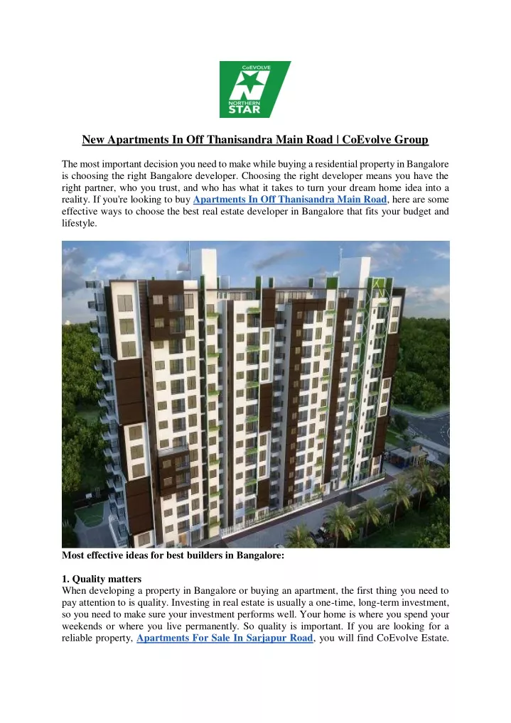 new apartments in off thanisandra main road