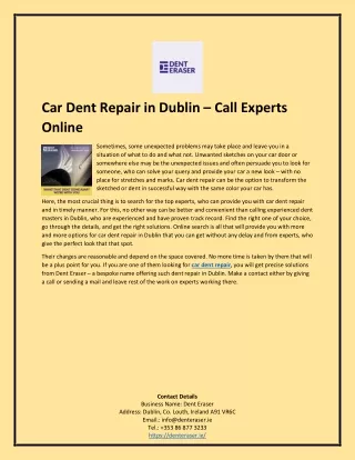 Car Dent Repair in Dublin – Call Experts Online